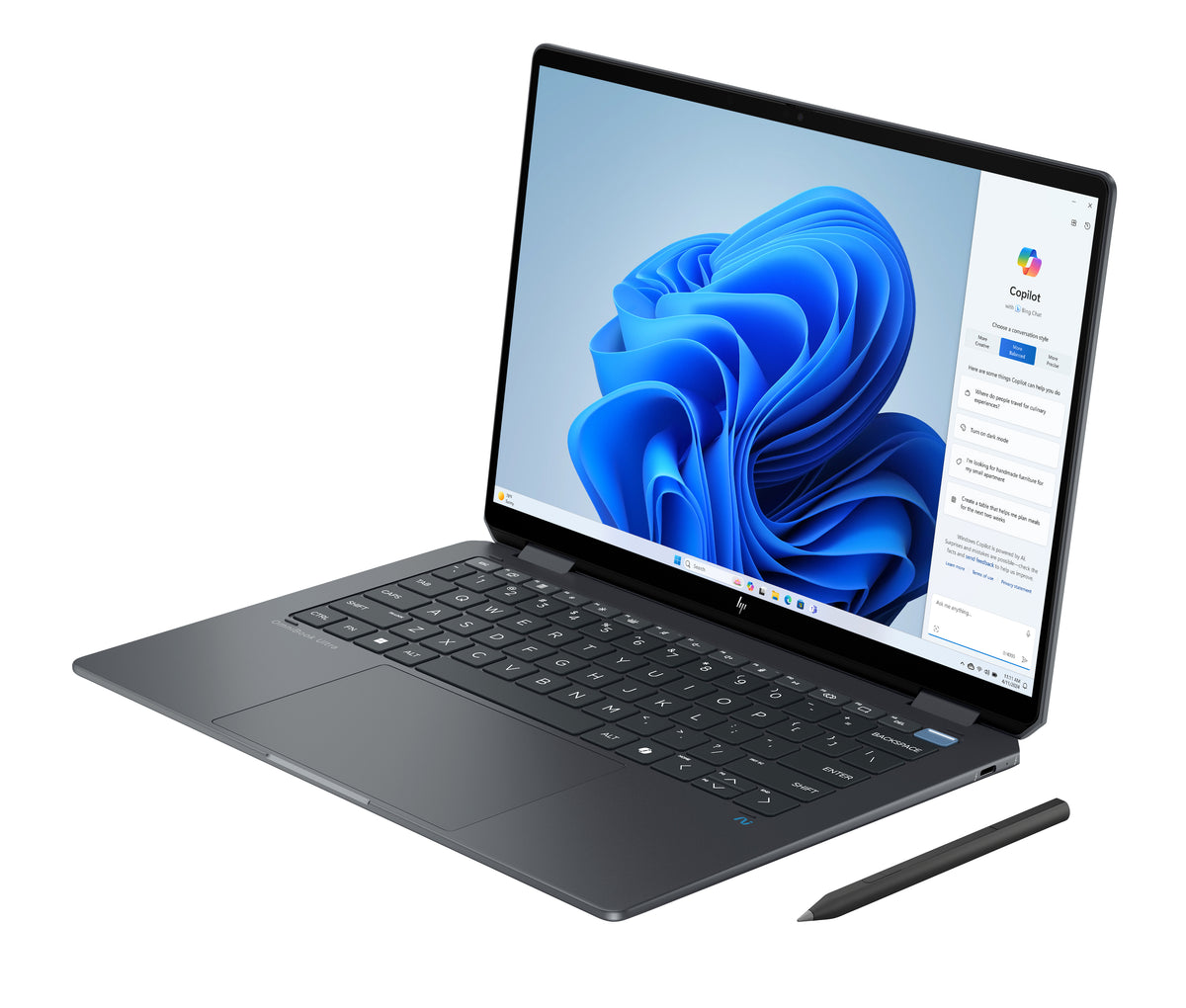 HP OmniBook Ultra Flip 14-fh0006na Copilot+ PC Intel Core Ultra 7 256V Hybrid (2-in-1) 35.6 cm (14") Touchscreen 3K 16 GB LPDDR5x-SDRAM 1 TB SSD Wi-Fi 7 (802.11be) Windows 11 Home Black, Grey