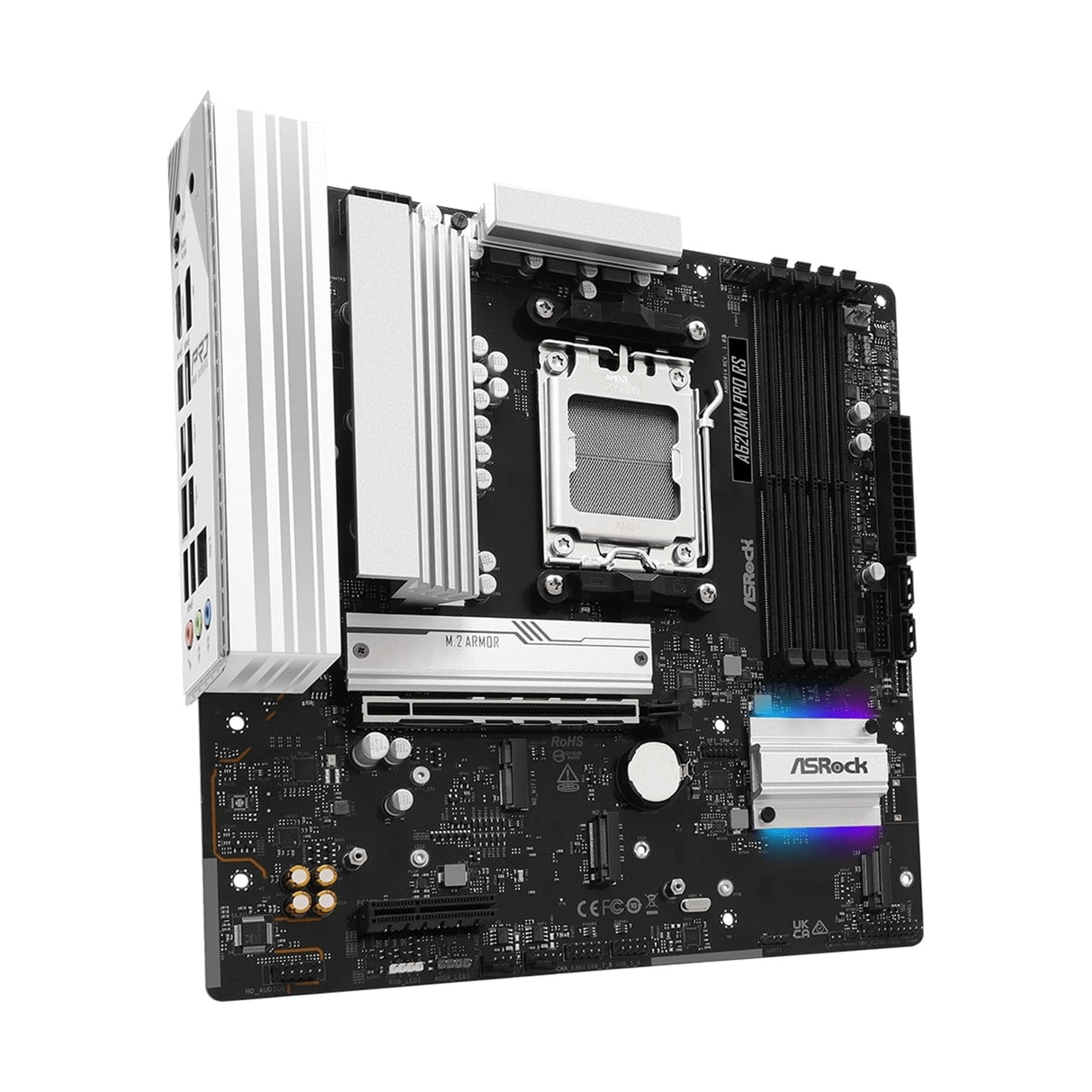 ASRock A620AM PRO RS AMD Socket AM5 Motherboard, 4x DDR5 Slots, 3x M.2 Socket, 2.5GbE LAN, 1x HDMI Port/ 1x DisplayPort