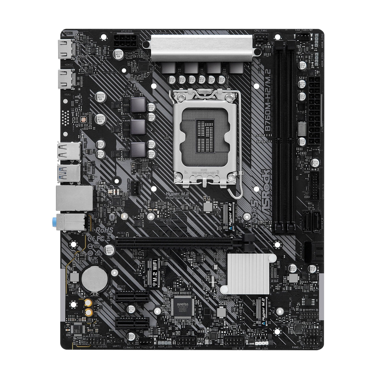 ASRock B760M-H2/M.2 Intel 1700 Socket Motherboard, Micro-ATX, 2x DDR5 Slots, 2x M.2 Socket, 2.5GbE LAN, 2x HDMI Port