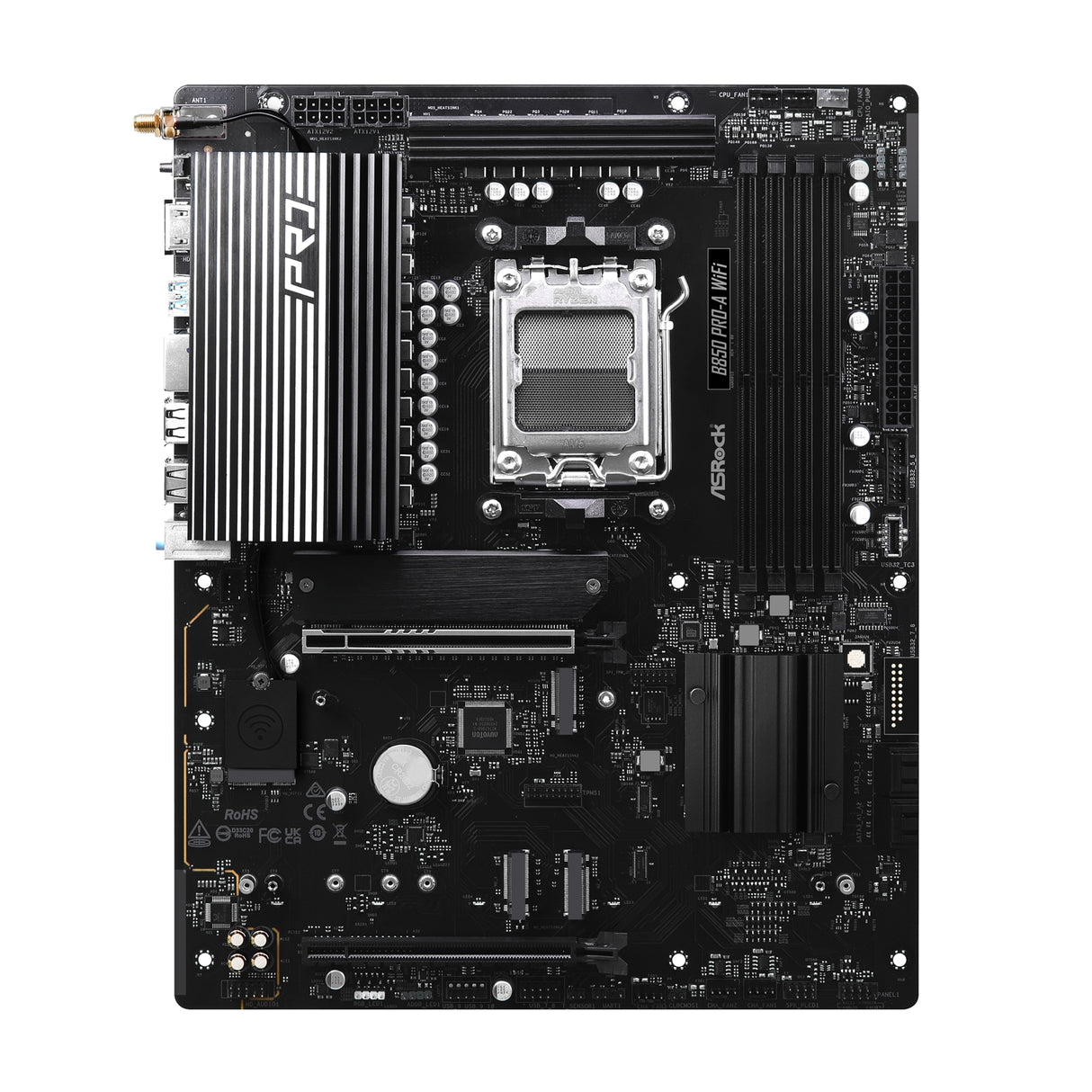 ASRock B850 Pro-A WiFi AMD AM5 Socket Motherboard, ATX, 4x DDR5 Slots, 4x M.2 Sockets, 2.5GbE LAN, Wi-Fi 6E, 1x HDMI Port / 1x USB-C