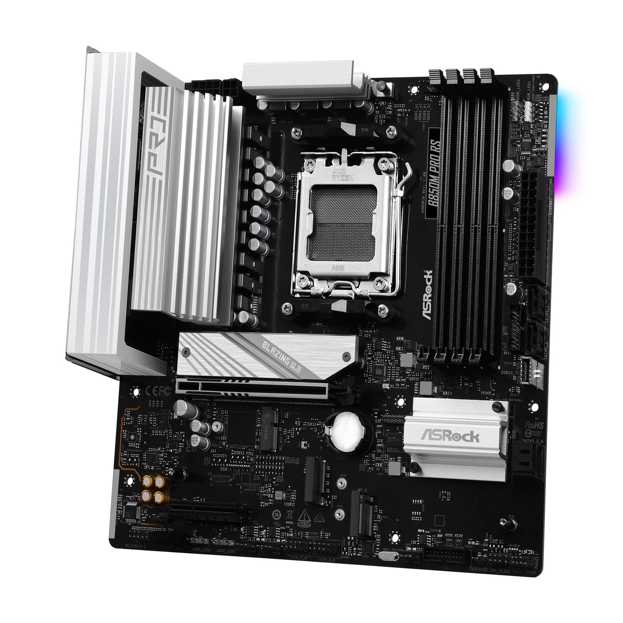 ASRock B850M Pro RS AMD AM5 Socket Motherboard, Micro-ATX, 4x DDR5 Slots, 3x M.2 Sockets, Fitted I/O Shield, 2.5GbE LAN, 1x DisplayPort / 1x HDMI Port