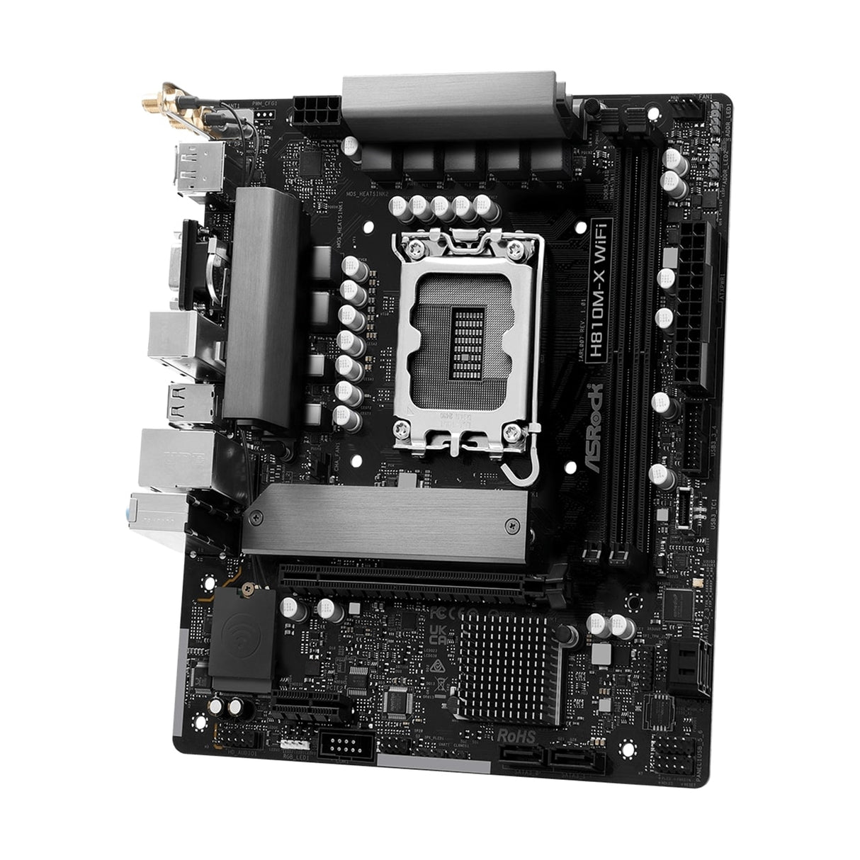 ASRock H810M-X WIFI Intel Socket 1851 Motherboard, 2x DDR5 DIMM Slots, 1x M.2 Socket, 2.5G LAN, WiFi 5, 1x HDMI Port / 1x DisplayPort
