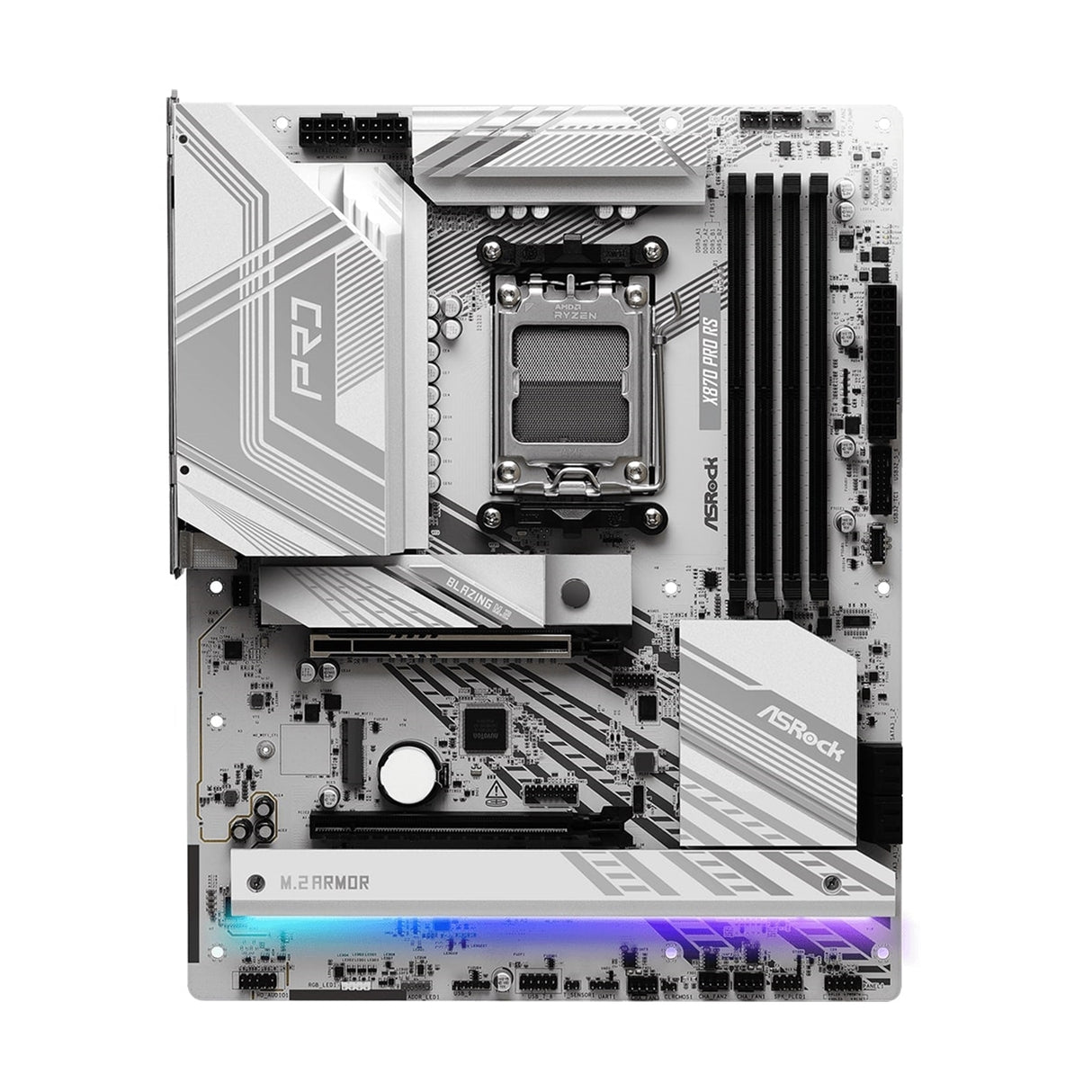 ASRock X870 PRO RS AMD AM5 Socket Motherboard, ATX, 4x DDR5 Slots, 3x M.2 Sockets, Fitted I/O Shield, 2.5GbE LAN, 1x HDMI Port / 2x USB-C (USB4)