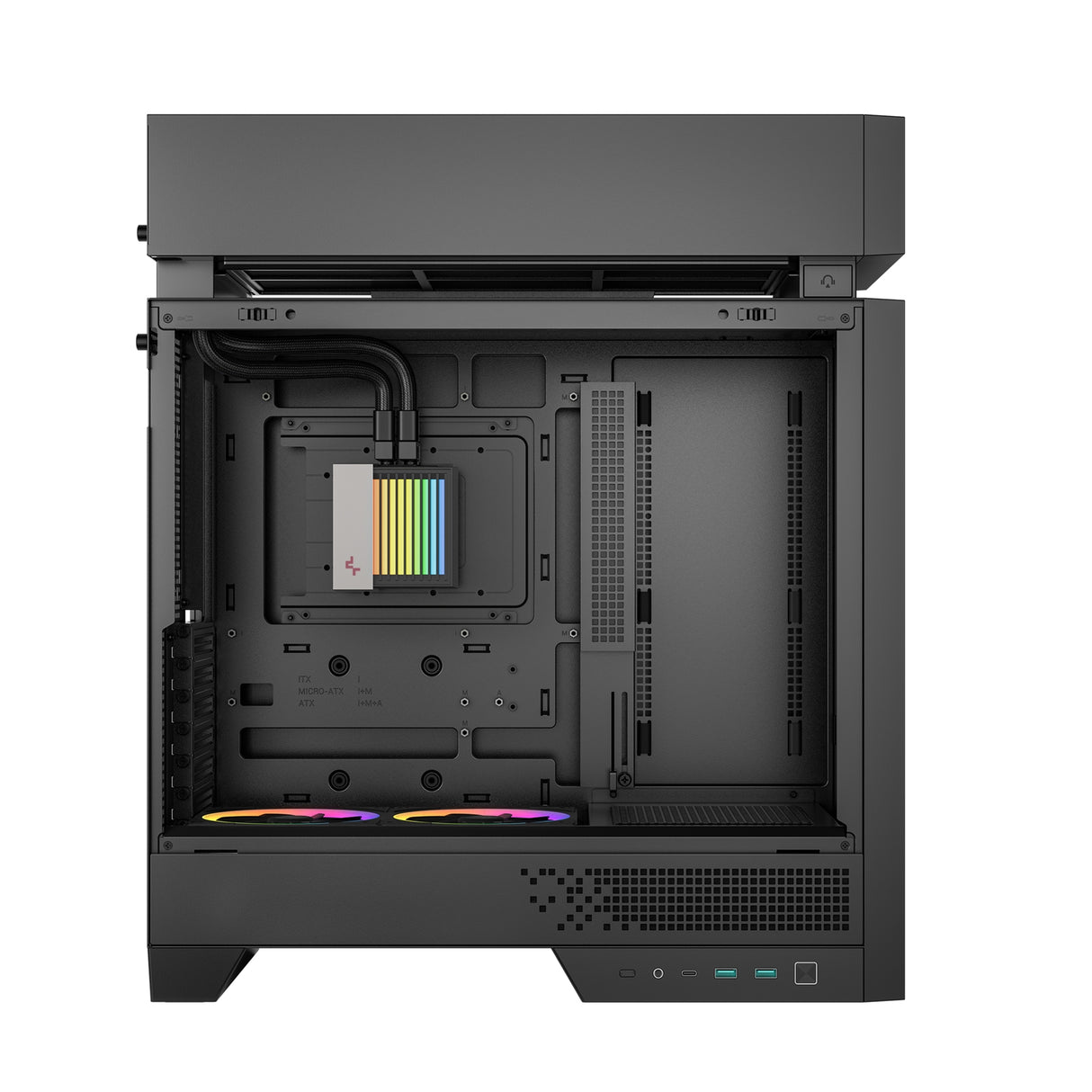 DeepCool CL6600 ARGB Modular Split-Chamber Mid-Tower ATX Case, Tempered Glass Panels, Pre-installed 360mm ARGB Liquid Cooler, 2 x FL12R SE ARGB Fans, USB 3.0, Mini-ITX/Mico-ATX/ATX, Black