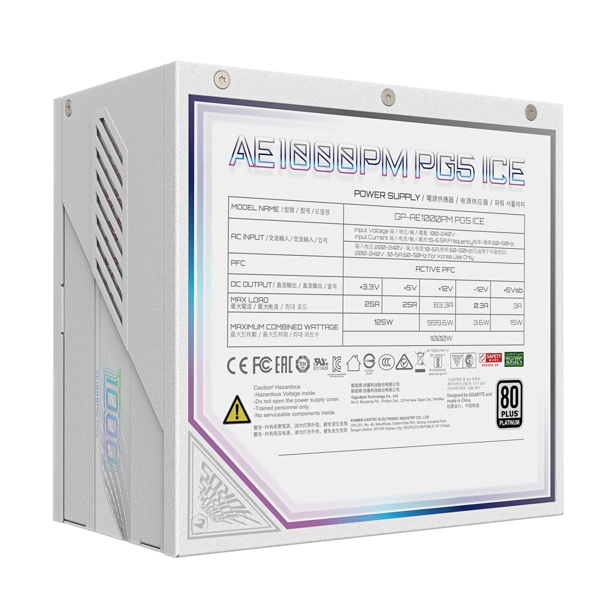GIGABYTE AORUS ELITE P1000W 80+ Platinum Modular PCIe 5.0 ICE Power Supply - ATX 3.0 Standard, Fully Modular, Quiet 120mm Fan, Compact Design