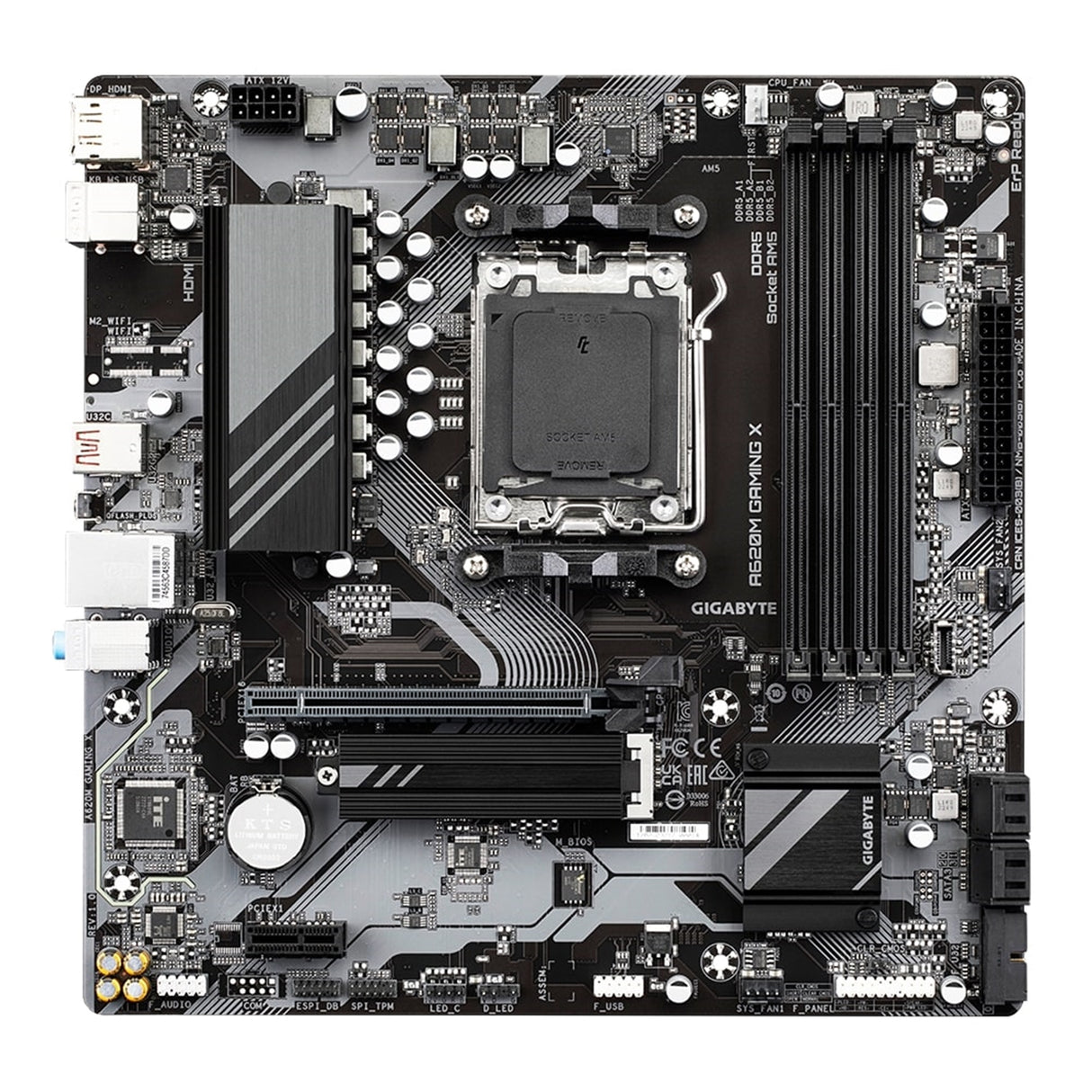 Gigabyte A620M GAMING X AMD AM5 Socket Motherboard, Micro-ATX, 4x DDR5 Slots, 1x M.2 Socket, GbE LAN, 1x DisplayPort / 1x HDMI Port