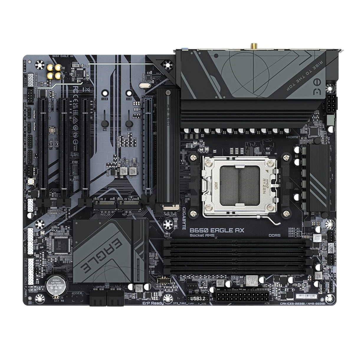 Gigabyte B650 EAGLE AX AMD AM5 Socket Motherboard, ATX, 4x DDR5 Slots, 3x M.2 Sockets, Fitted I/O Shield, GbE LAN, Wi-Fi 6E, 1x DisplayPort / 1x HDMI Port