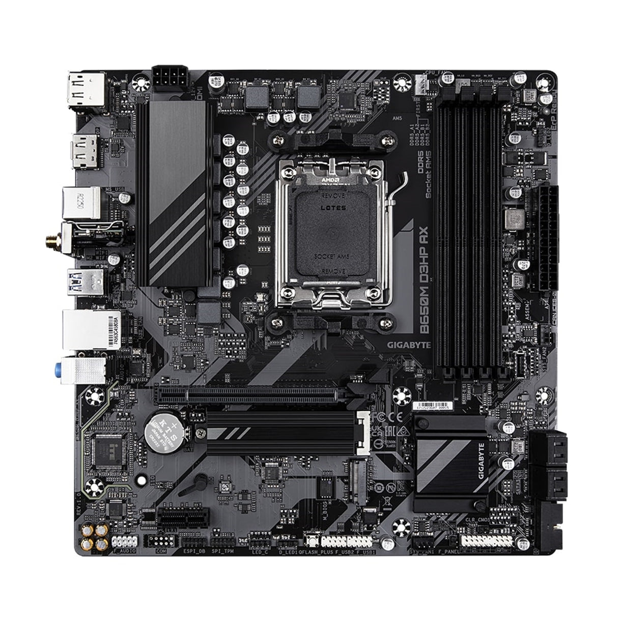 Gigabyte B650M D3HP AX Ultra Durable AMD AM5 Socket Motherboard, Micro-ATX, 4x DDR5 Slots, 2x M.2 Sockets, 2.5GbE LAN, Wi-Fi 6E, 2x DisplayPorts / 1x HDMI Port