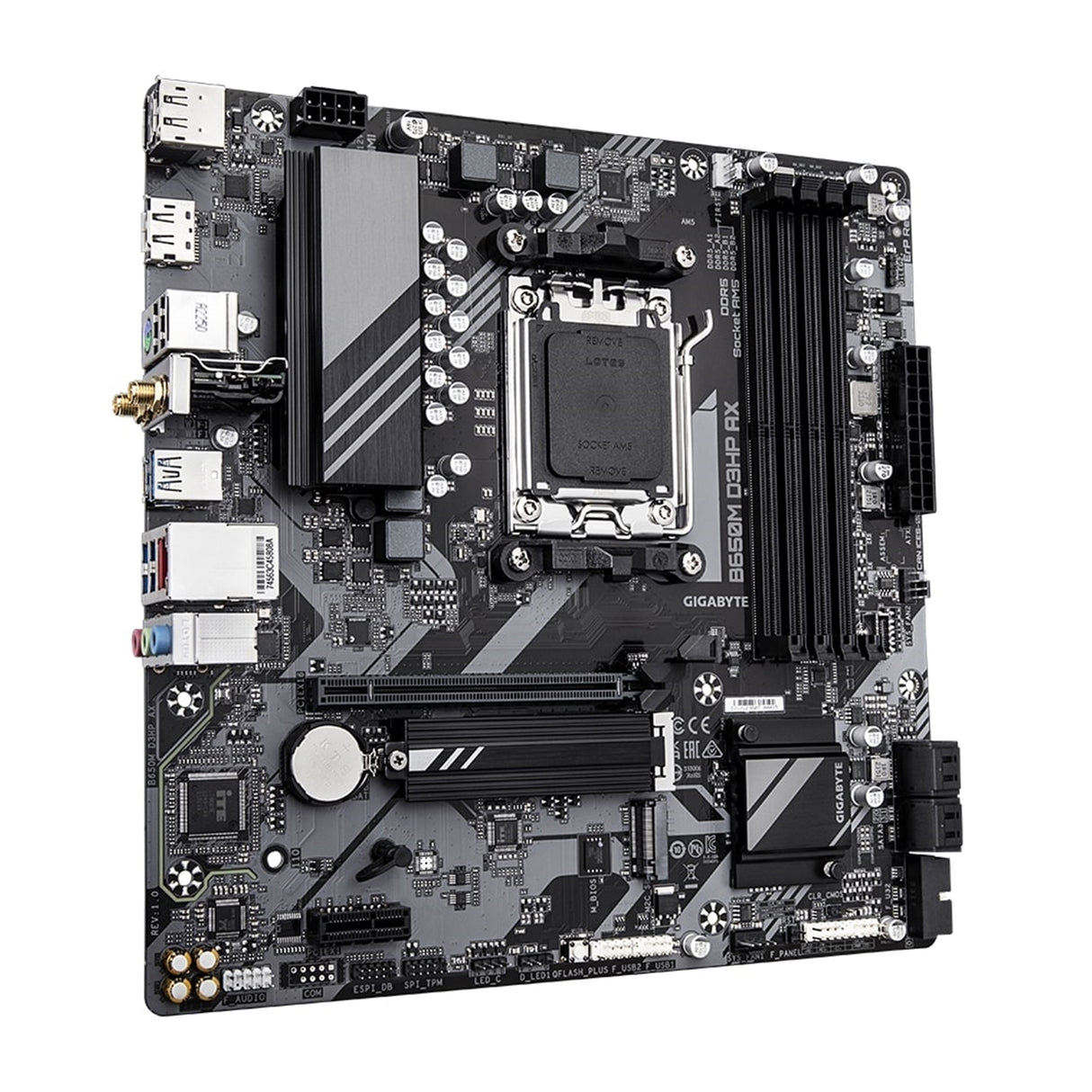 Gigabyte B650M D3HP AX Ultra Durable AMD AM5 Socket Motherboard, Micro-ATX, 4x DDR5 Slots, 2x M.2 Sockets, 2.5GbE LAN, Wi-Fi 6E, 2x DisplayPorts / 1x HDMI Port
