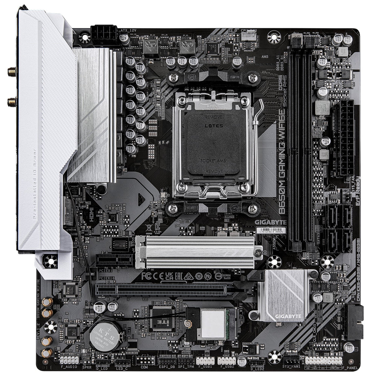 Gigabyte B650M GAMING WIFI6E (rev. 1.2) AMD AM5 Socket Motherboard, 2x DDR5 DIMM Slots, 1x M.2 Sockets, 2.5GbE LAN, Wi-Fi 6E, 1x D-Sub / 1x HDMI Port