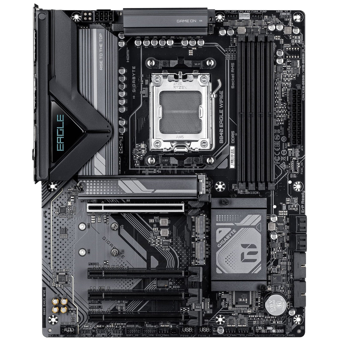 Gigabyte B840 EAGLE WIFI6E AMD AM5 Socket Motherboard, ATX, 4x DDR5 Slots, 3x M.2 Socket, Fitted I/O Shield, 2.5GbE LAN, Wi-Fi 6E, 1x DisplayPort / 1x HDMI Port