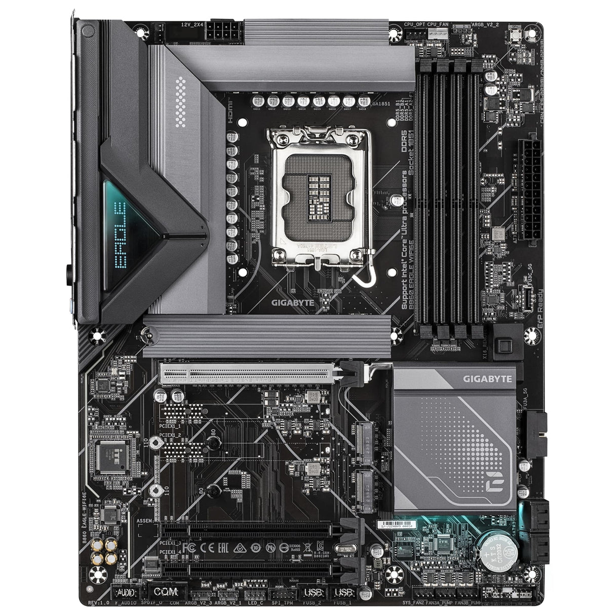Gigabyte B860 EAGLE WIFI6E Intel 1851 Socket Motherboard, ATX, 4x DDR5 Slots, 3x M.2 Sockets, Fitted I/O Shield, 2.5GbE LAN, Wi-Fi 6E, 1x DisplayPort / 1x HDMI Port