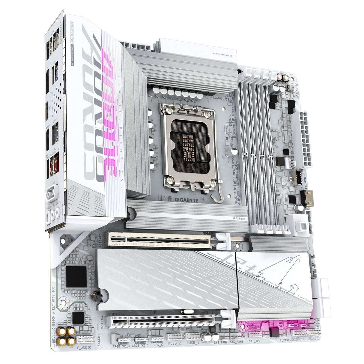 Gigabyte B860M AORUS ELITE WIFI6E ICE Intel 1851 Socket Motherboard, Micro-ATX, 4x DDR5 Slots, 3x M.2 Sockets, Fitted I/O Shield, 2.5GbE LAN, Wi-Fi 6E, 1x DisplayPort / 1x HDMI / 1x USB-C (USB4)