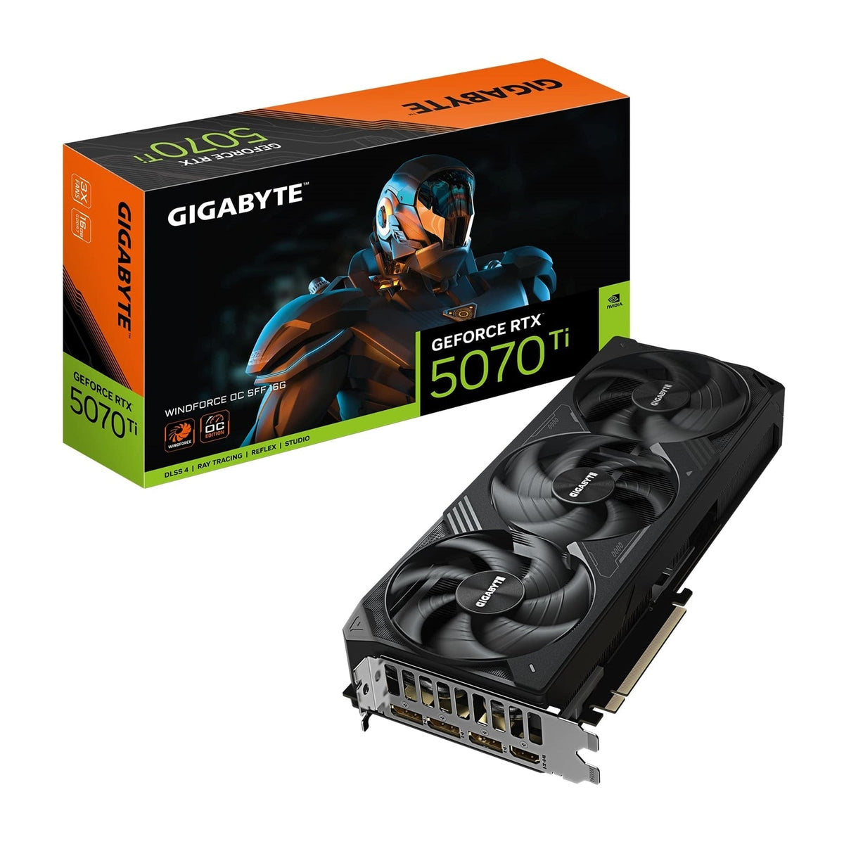 Gigabyte NVIDIA GeForce RTX 5070 Ti WINDFORCE OC SFF 16GB GDDR7 Graphics Card, 8960 CUDA Cores, 2497 MHz Core Clock, Triple Fan, 3x DisplayPorts / 1x HDMI Port