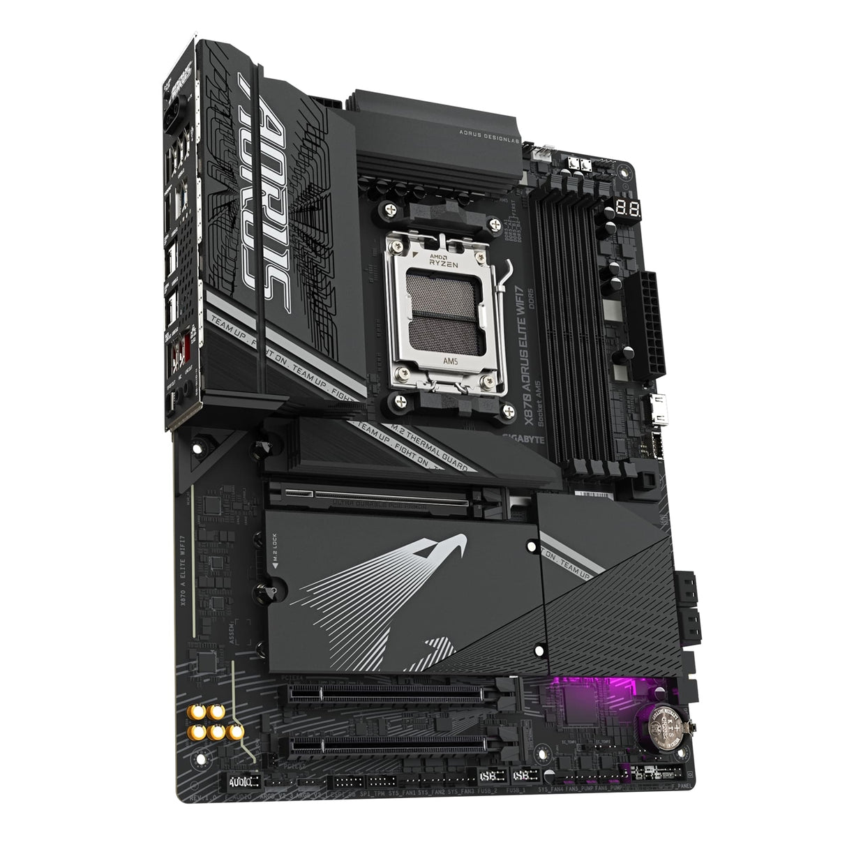Gigabyte X870 AORUS ELITE WIFI7 AMD AM5 Socket Motherboard, ATX, 4x DDR5 Slots, 4x M.2 Sockets, Fitted I/O Shield, 2.5GbE LAN, Wi-Fi 7, 1x HDMI Port / 2x USB-C (USB4)