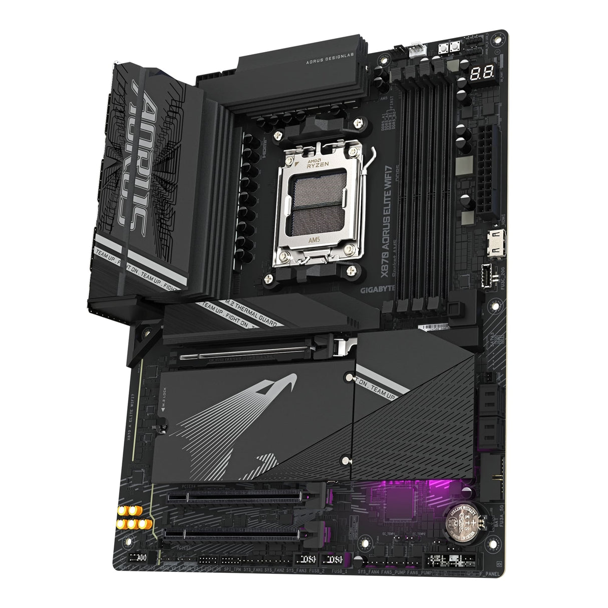 Gigabyte X870 AORUS ELITE WIFI7 AMD AM5 Socket Motherboard, ATX, 4x DDR5 Slots, 4x M.2 Sockets, Fitted I/O Shield, 2.5GbE LAN, Wi-Fi 7, 1x HDMI Port / 2x USB-C (USB4)