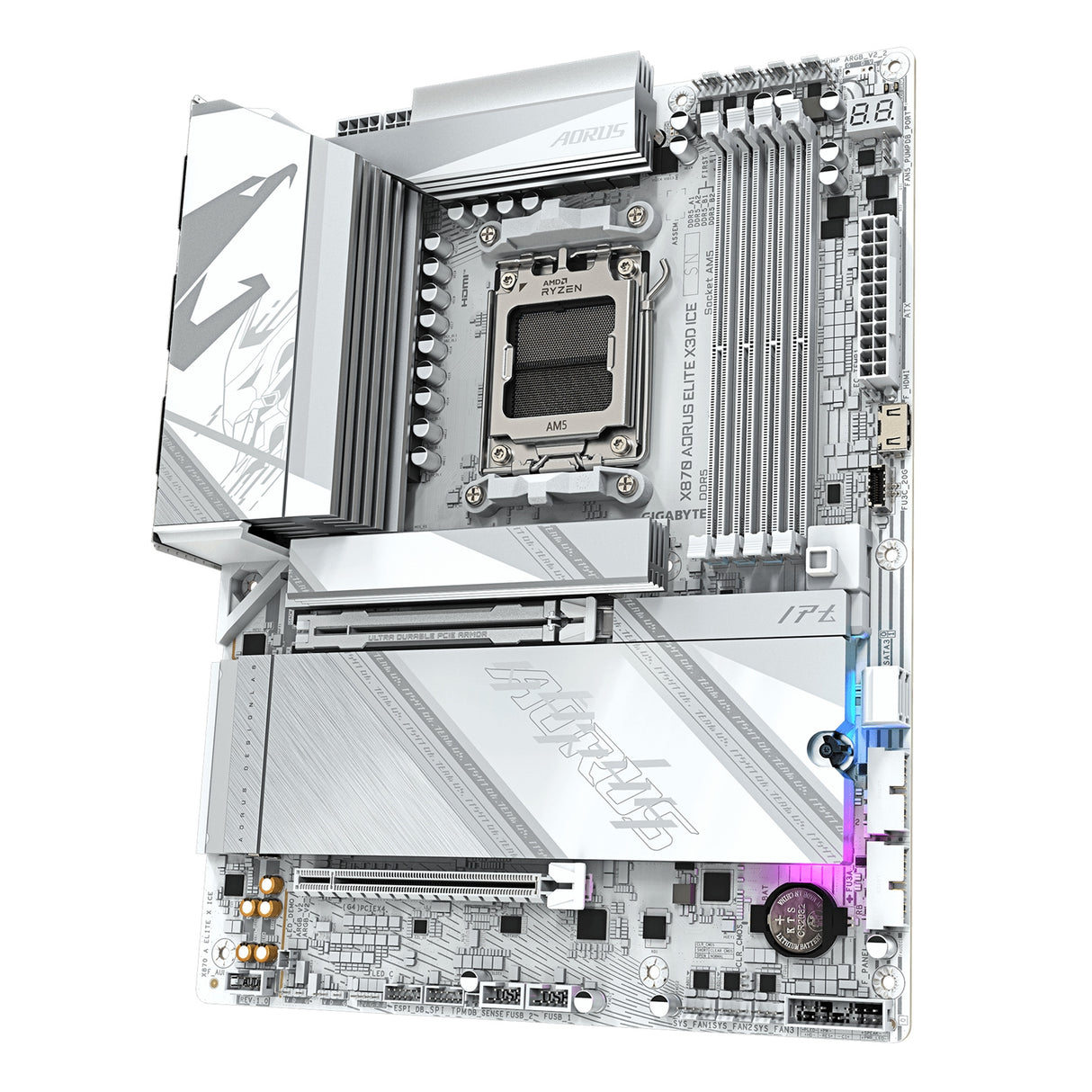 Gigabyte X870 AORUS ELITE X3D ICE AMD AM5 Socket Motherboard, ATX, 4x DDR5 Slots, 4x M.2 Socket, 5GbE LAN, WiFi 7, 1x HDMI Port / 2x USB-C (USB4)