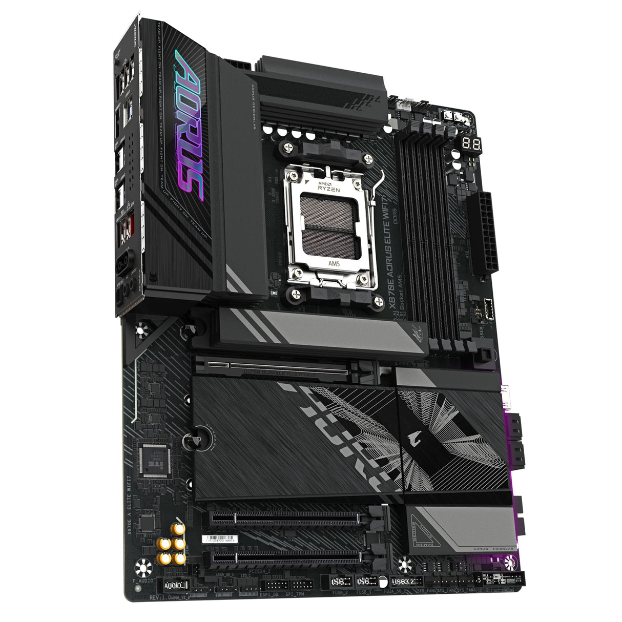 Gigabyte X870E AORUS ELITE WIFI7 AMD AM5 Socket Motherboard, ATX, 4x DDR5 Slots, 4x M.2 Sockets, Fitted I/O Shield, 2.5GbE LAN, Wi-Fi 7, 1x HDMI Port / 2x USB-C (USB4)
