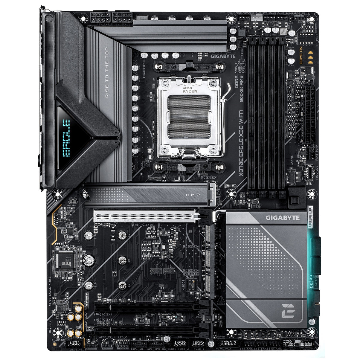 Gigabyte X870E EAGLE X3D WIFI7 AMD AM5 Socket Motherboard, ATX, 4x DDR5 Slots, 4x M.2 Sockets, Fitted I/O Shield, 5GbE LAN, Wi-Fi 7, 1x HDMI Port / 2x USB-C (USB4)