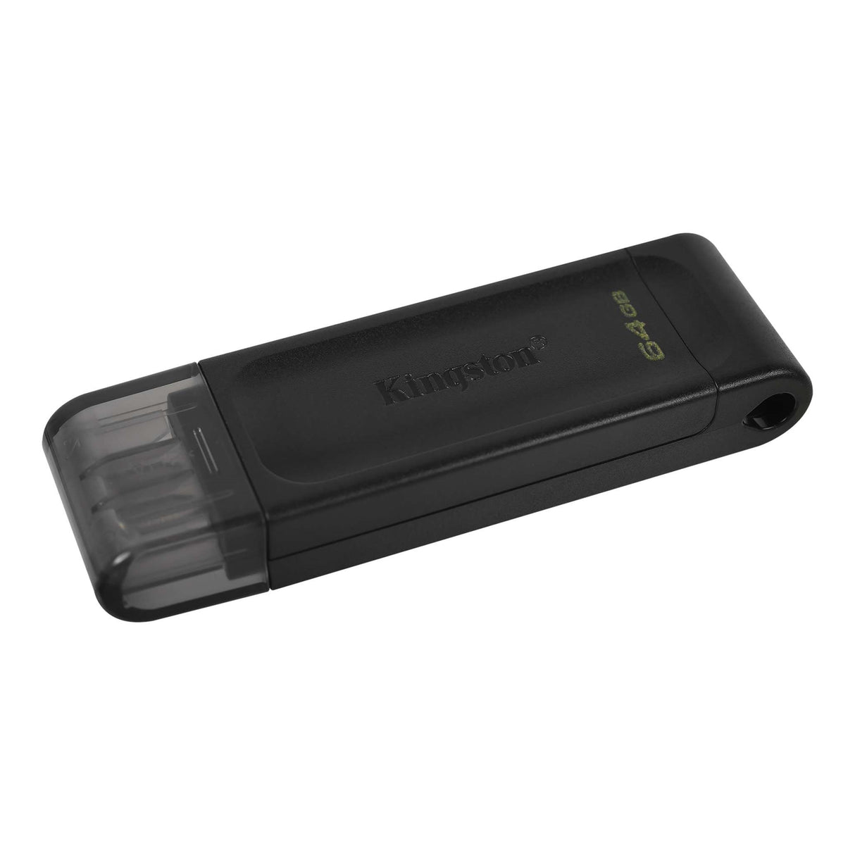 Kingston DT70/64GB DataTraveler 64GB USB Flash Drive, USB 3.2, USB-C, Gen1, 80MB/s, Clear Cap, Black, Retail.