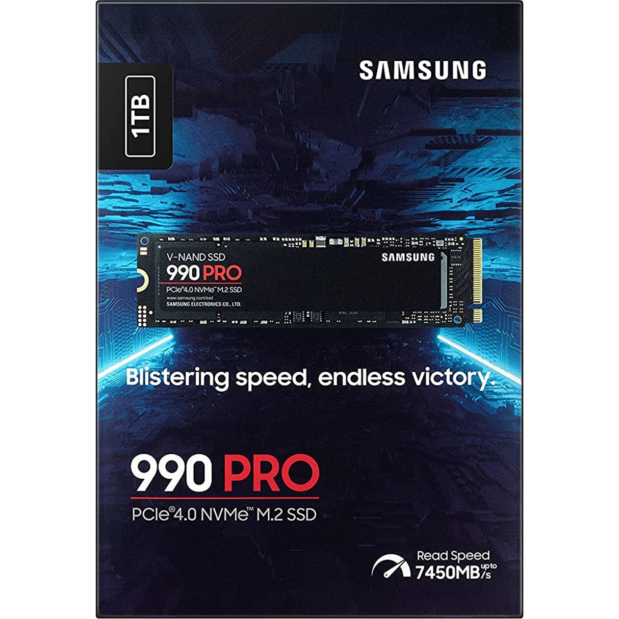 Samsung 990 PRO(MZ-V9P1T0BW) 1TB NVMe SSD, PCIe Gen4, M.2 Interface, 2280, Read 7450 MB/s, Write 6900 MB/s, 5 Year Warranty
