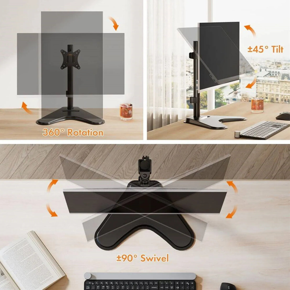 VonHaus Single Monitor Mount and Stand for 13-32 Inch Screens, VESA dimensions 75x75mm and 100x100mm