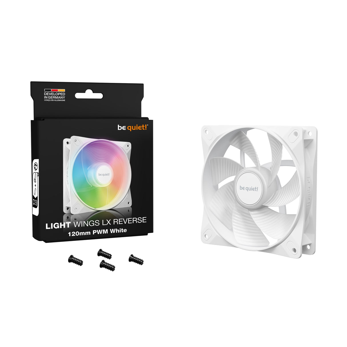 be quiet! Light Wings LX 120mm PWM Reverse, White, ARGB Lighting, High Airflow, 60,000 Hours, 3 year warranty