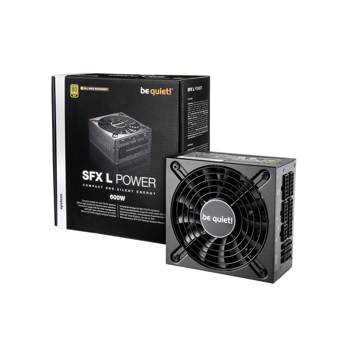 be quiet! SFX L Power 600W PSU, 80 PLUS Gold, SFX-to-ATX Adapter, Temperature Controlled 120mm Fan, 3 Year Warranty