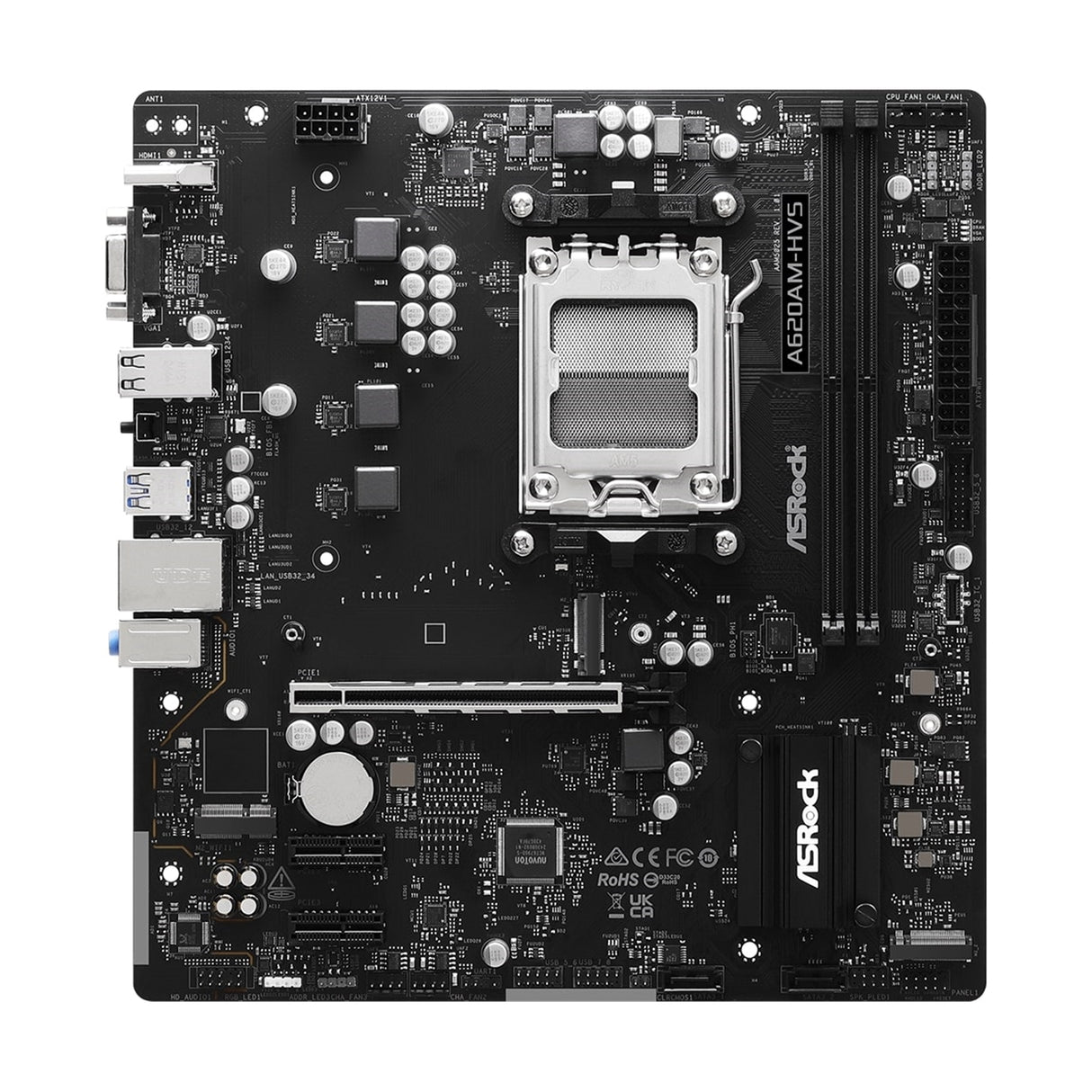 ASRock A620AM-HVS AMD AM5 Socket Motherboard, Micro-ATX, 2x DDR5 Slots, 2x M.2 Socket, GbE LAN, 1x D-Sub / 1x HDMI Port