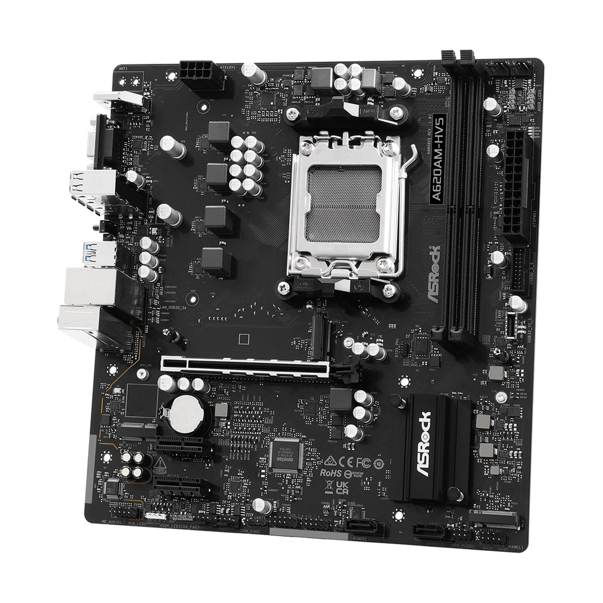 ASRock A620AM-HVS AMD AM5 Socket Motherboard, Micro-ATX, 2x DDR5 Slots, 2x M.2 Socket, GbE LAN, 1x D-Sub / 1x HDMI Port