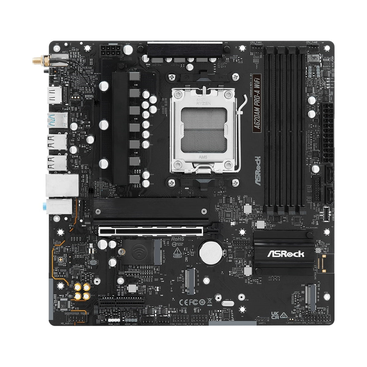 ASRock A620AM PRO-A WIFI AMD Socket AM5 Motherboard, 4 x DDR5 Slots, 3x M.2 Socket, 2.5GbE LAN, Wi-Fi 6E, 1x HDMI Port