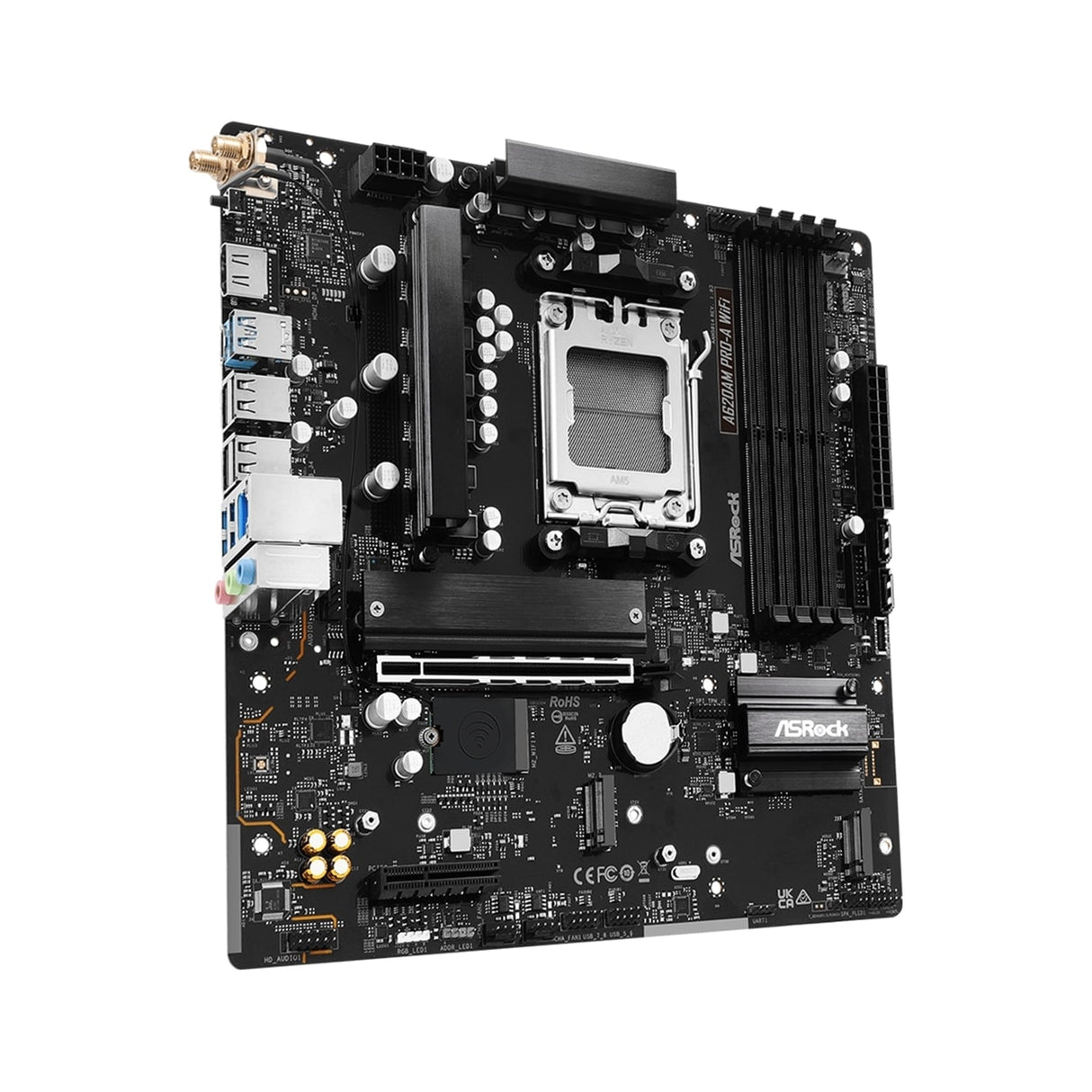 ASRock A620AM PRO-A WIFI AMD Socket AM5 Motherboard, 4 x DDR5 Slots, 3x M.2 Socket, 2.5GbE LAN, Wi-Fi 6E, 1x HDMI Port