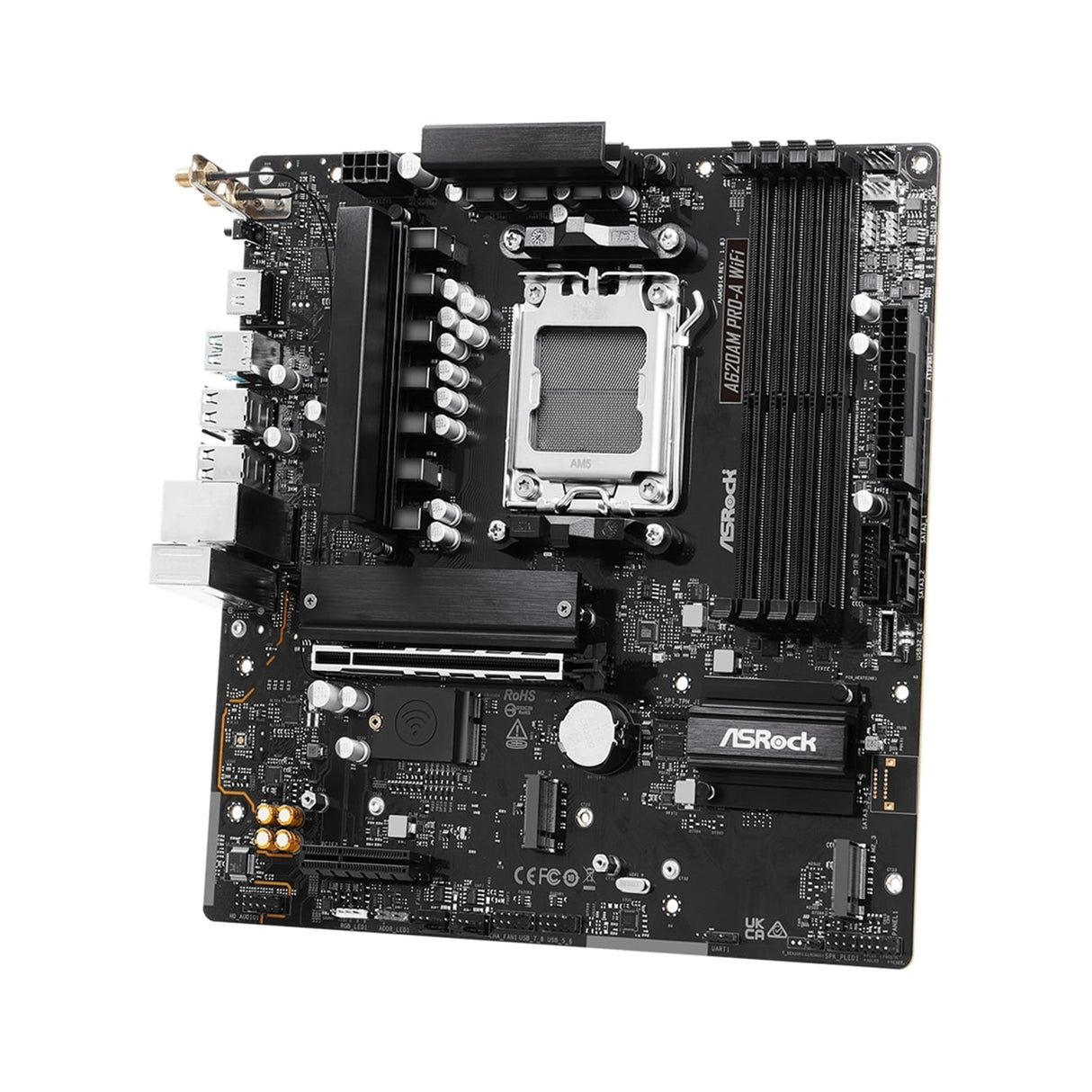 ASRock A620AM PRO-A WIFI AMD Socket AM5 Motherboard, 4 x DDR5 Slots, 3x M.2 Socket, 2.5GbE LAN, Wi-Fi 6E, 1x HDMI Port