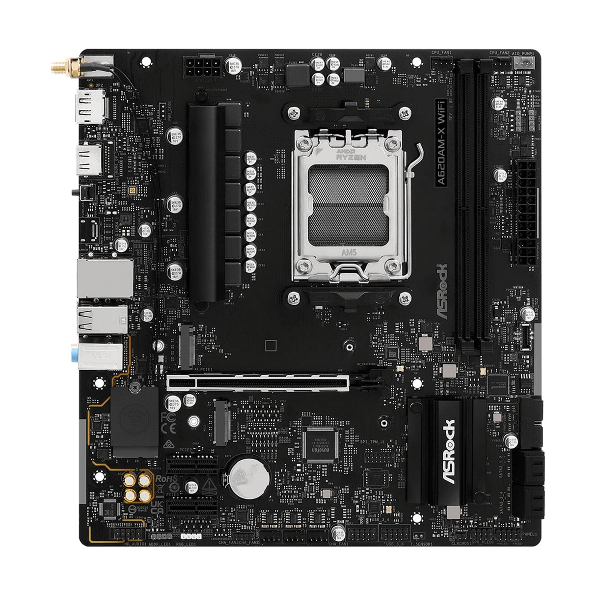 ASRock A620AM-X WIFI AMD AM5 Socket Motherboard, 2x DDR5 Slots, 2x M.2 Socket, 2.5GbE LAN, Wi-Fi 5, 1x HDMI Port / 1x DisplayPort