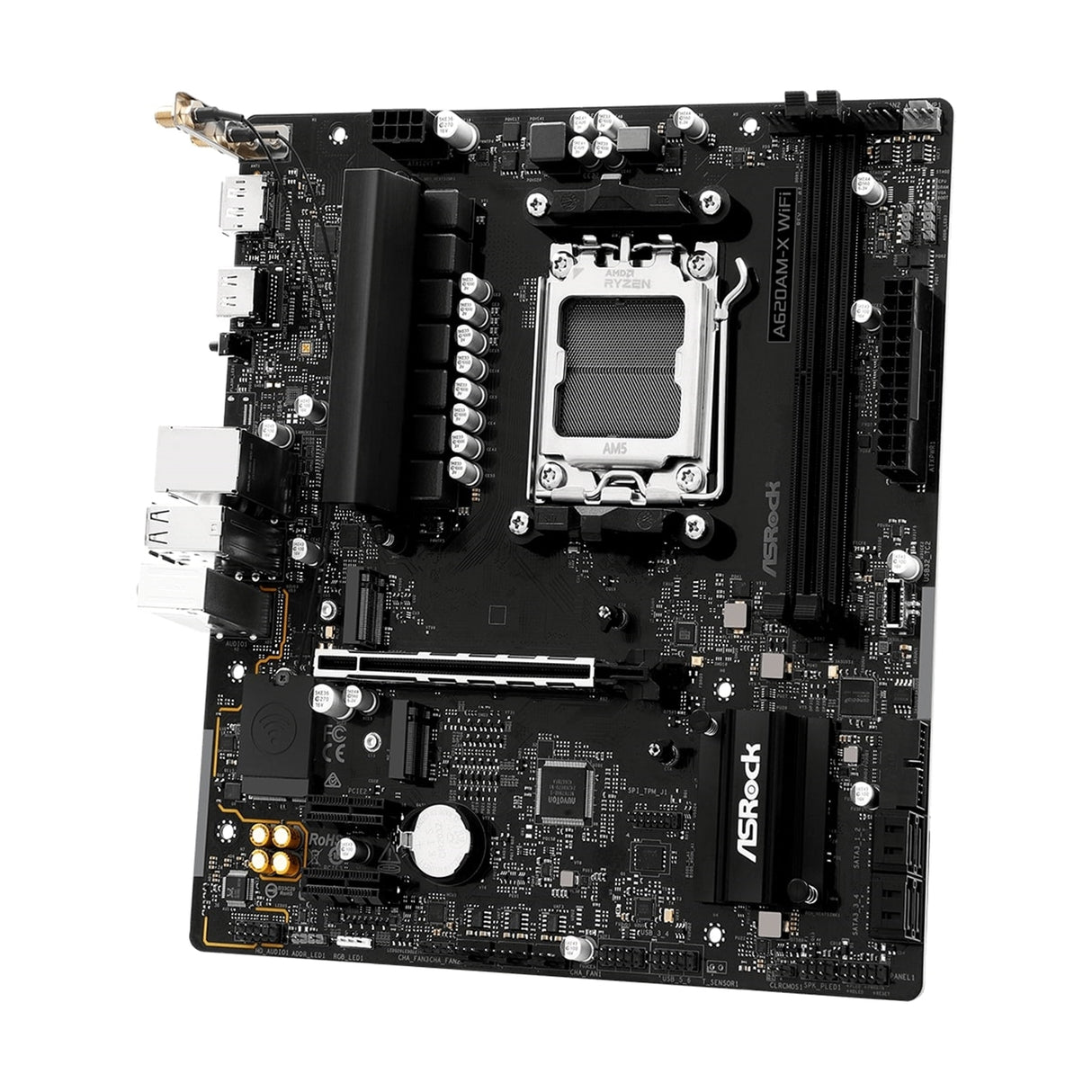 ASRock A620AM-X WIFI AMD AM5 Socket Motherboard, 2x DDR5 Slots, 2x M.2 Socket, 2.5GbE LAN, Wi-Fi 5, 1x HDMI Port / 1x DisplayPort