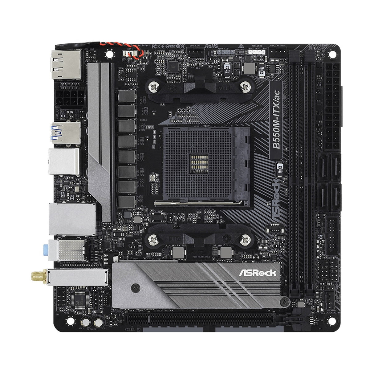 ASRock B550M-ITX/ac AMD AM4 Socket Motherboard, Mini-ITX, 2x DDR4 Slots, 1x M.2 Socket, GbE LAN, Wi-Fi 5, 1x DisplayPort / 1x HDMI Port