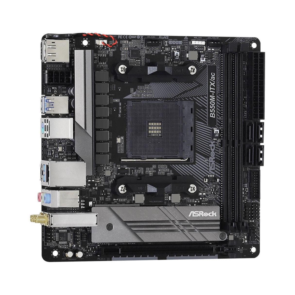 ASRock B550M-ITX/ac AMD AM4 Socket Motherboard, Mini-ITX, 2x DDR4 Slots, 1x M.2 Socket, GbE LAN, Wi-Fi 5, 1x DisplayPort / 1x HDMI Port