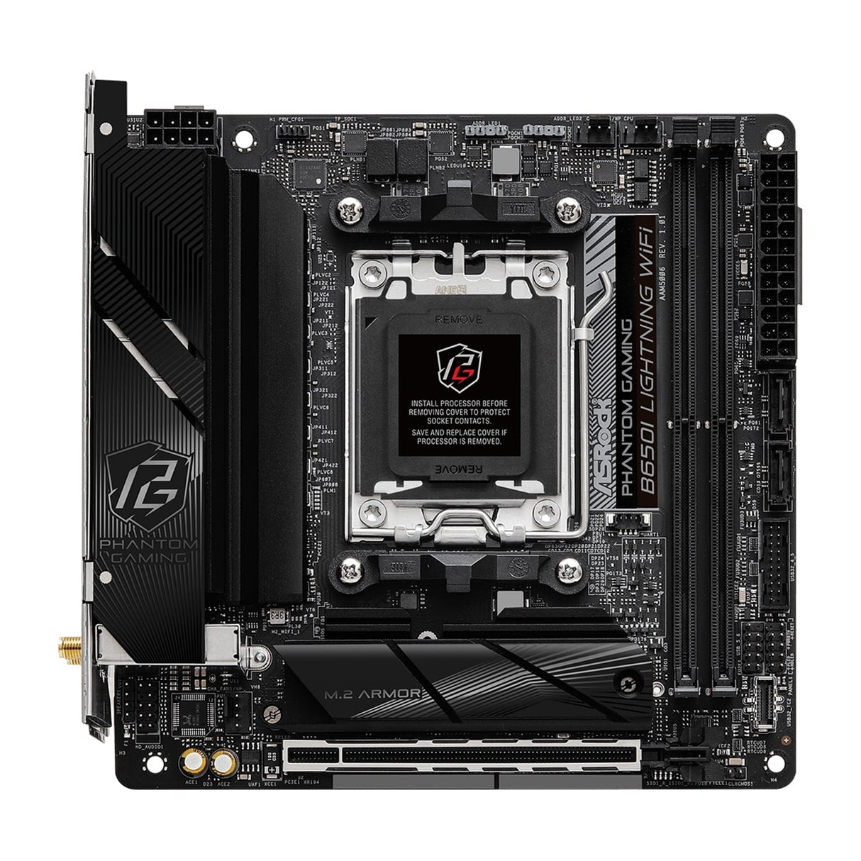 ASRock B650I LIGHTNING WIFI AMD AM5 Socket Motherboard, Mini-ITX, 2x DDR5 Slots, 2x M.2 Socket, Fitted I/O Shield, 2.5GbE LAN, Wi-Fi 6E, 1x HDMI Port