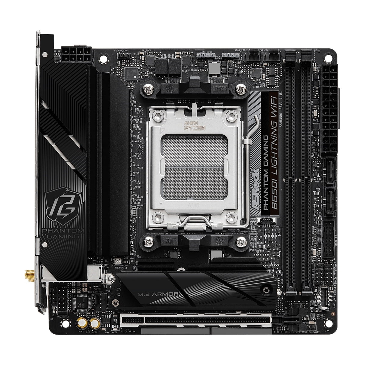 ASRock B650I LIGHTNING WIFI AMD AM5 Socket Motherboard, Mini-ITX, 2x DDR5 Slots, 2x M.2 Socket, Fitted I/O Shield, 2.5GbE LAN, Wi-Fi 6E, 1x HDMI Port