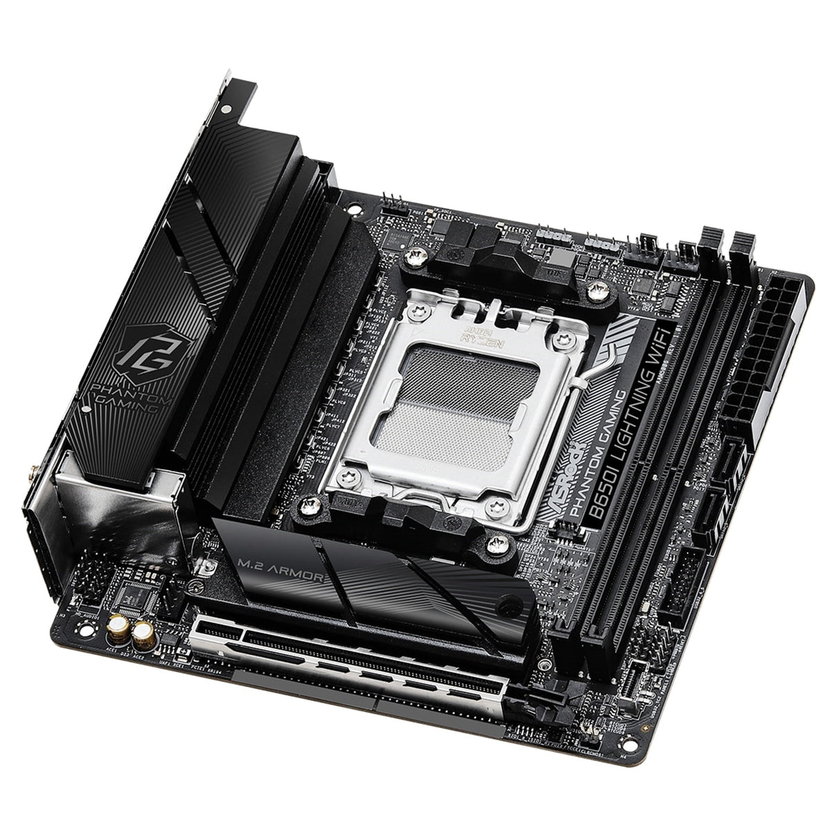 ASRock B650I LIGHTNING WIFI AMD AM5 Socket Motherboard, Mini-ITX, 2x DDR5 Slots, 2x M.2 Socket, Fitted I/O Shield, 2.5GbE LAN, Wi-Fi 6E, 1x HDMI Port