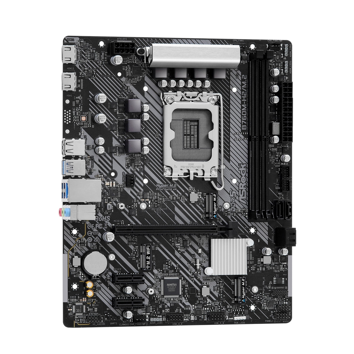 ASRock B760M-H2/M.2 Intel 1700 Socket Motherboard, Micro-ATX, 2x DDR5 Slots, 2x M.2 Socket, 2.5GbE LAN, 2x HDMI Port