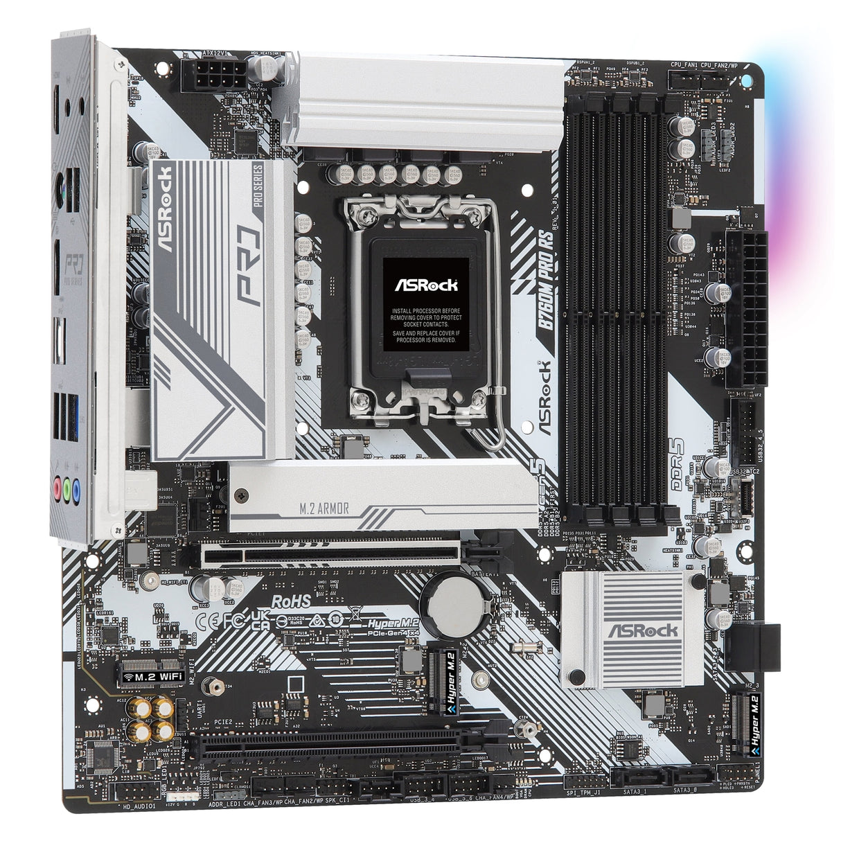 ASRock B760M PRO RS Intel 1700 Socket Motherboard, Micro-ATX, 4x DDR5 Slots, 3x M.2 Socket, Fitted I/O Shield, 2.5GbE LAN, 1x DisplayPort / 1x HDMI Port