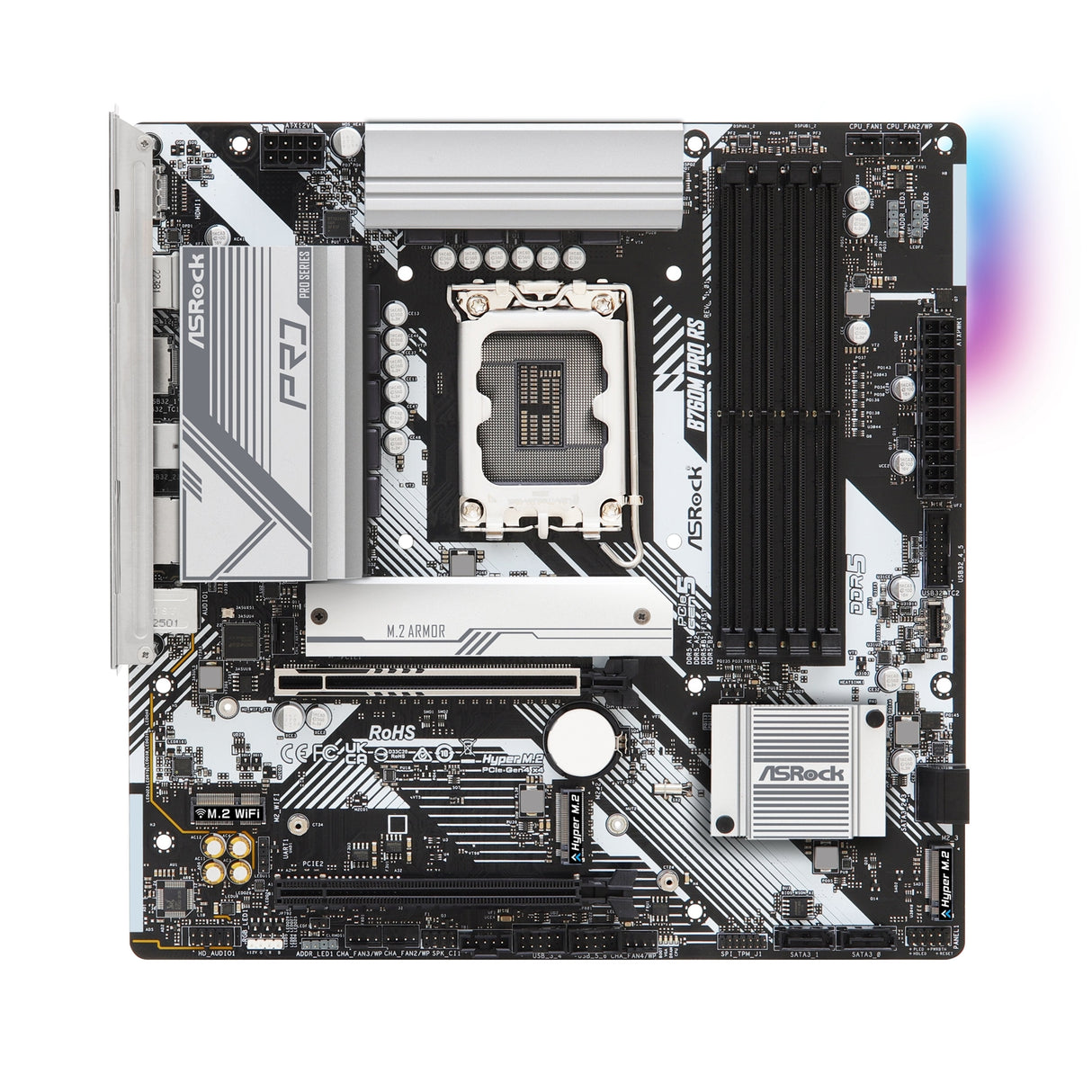 ASRock B760M PRO RS Intel 1700 Socket Motherboard, Micro-ATX, 4x DDR5 Slots, 3x M.2 Socket, Fitted I/O Shield, 2.5GbE LAN, 1x DisplayPort / 1x HDMI Port