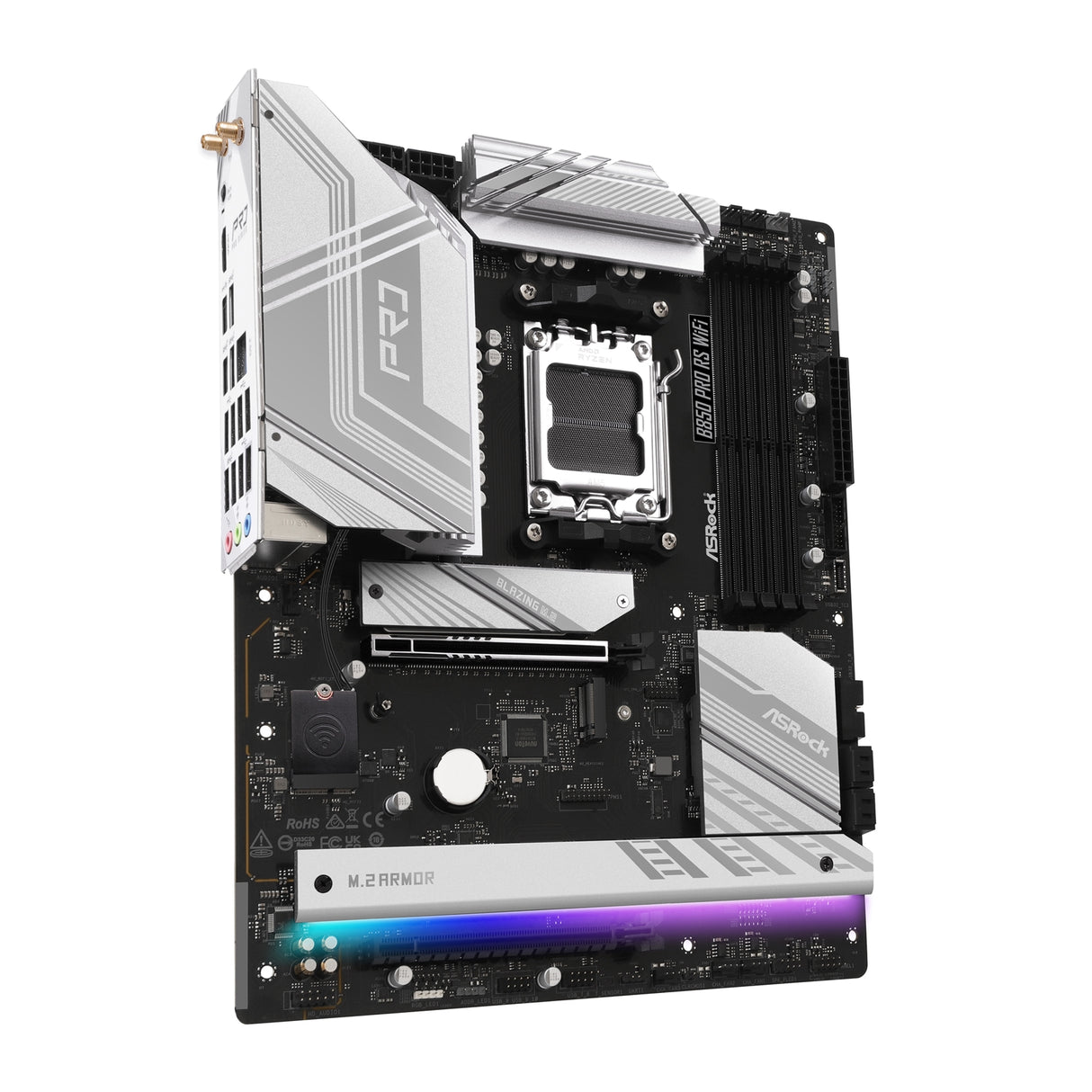 ASRock B850 Pro RS AMD AM5 Socket Motherboard, ATX, 4x DDR5 Slots, 4x M.2 Sockets, Fitted I/O Shield, 2.5GbE LAN, Wi-Fi 6E, 1x HDMI Port / 1x USB-C