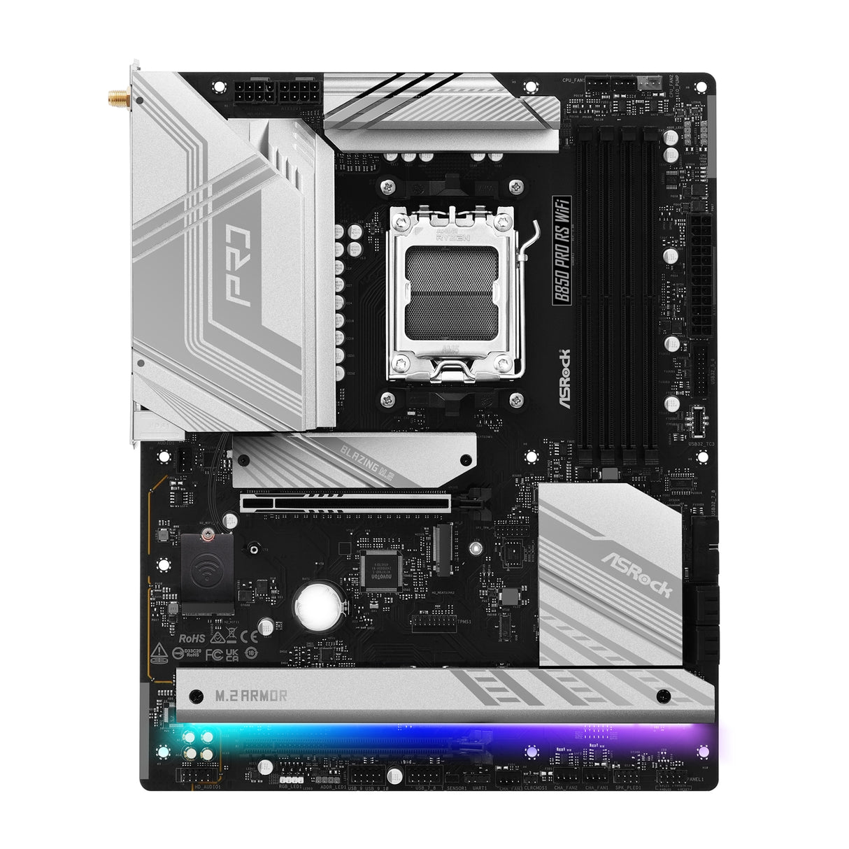 ASRock B850 Pro RS AMD AM5 Socket Motherboard, ATX, 4x DDR5 Slots, 4x M.2 Sockets, Fitted I/O Shield, 2.5GbE LAN, Wi-Fi 6E, 1x HDMI Port / 1x USB-C