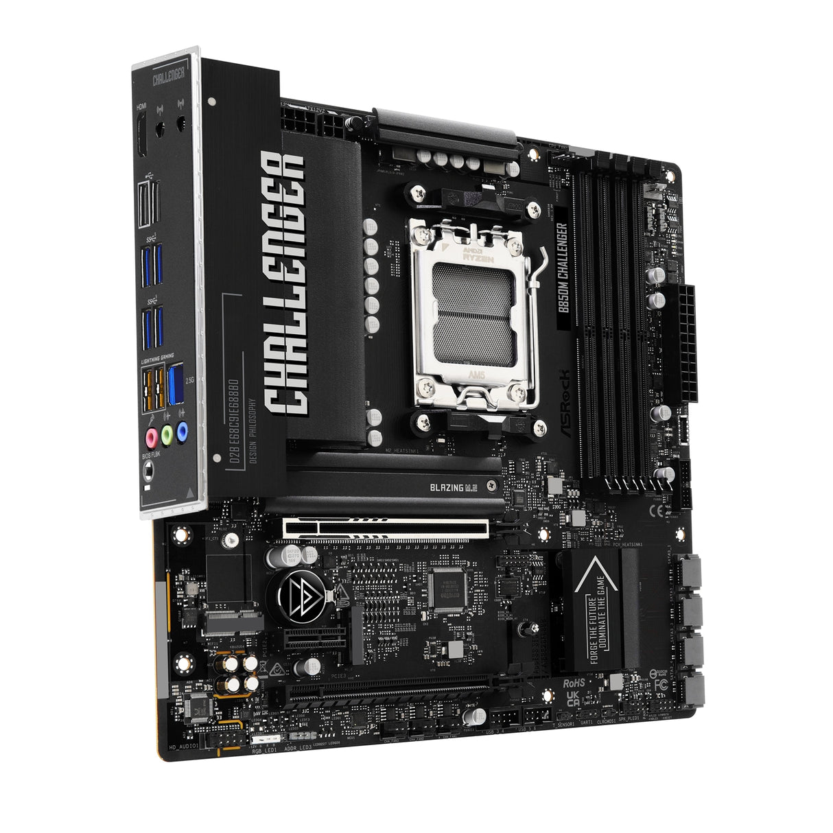 ASRock B850M Challenger AMD AM5 Socket Motherboard, Micro-ATX, 4x DDR5 Slots, 2x M.2 Socket, Fitted I/O Shield, 2.5GbE LAN, 1x HDMI Port