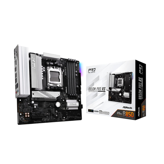 ASRock B850M Pro RS AMD AM5 Socket Motherboard, Micro-ATX, 4x DDR5 Slots, 3x M.2 Sockets, Fitted I/O Shield, 2.5GbE LAN, 1x DisplayPort / 1x HDMI Port