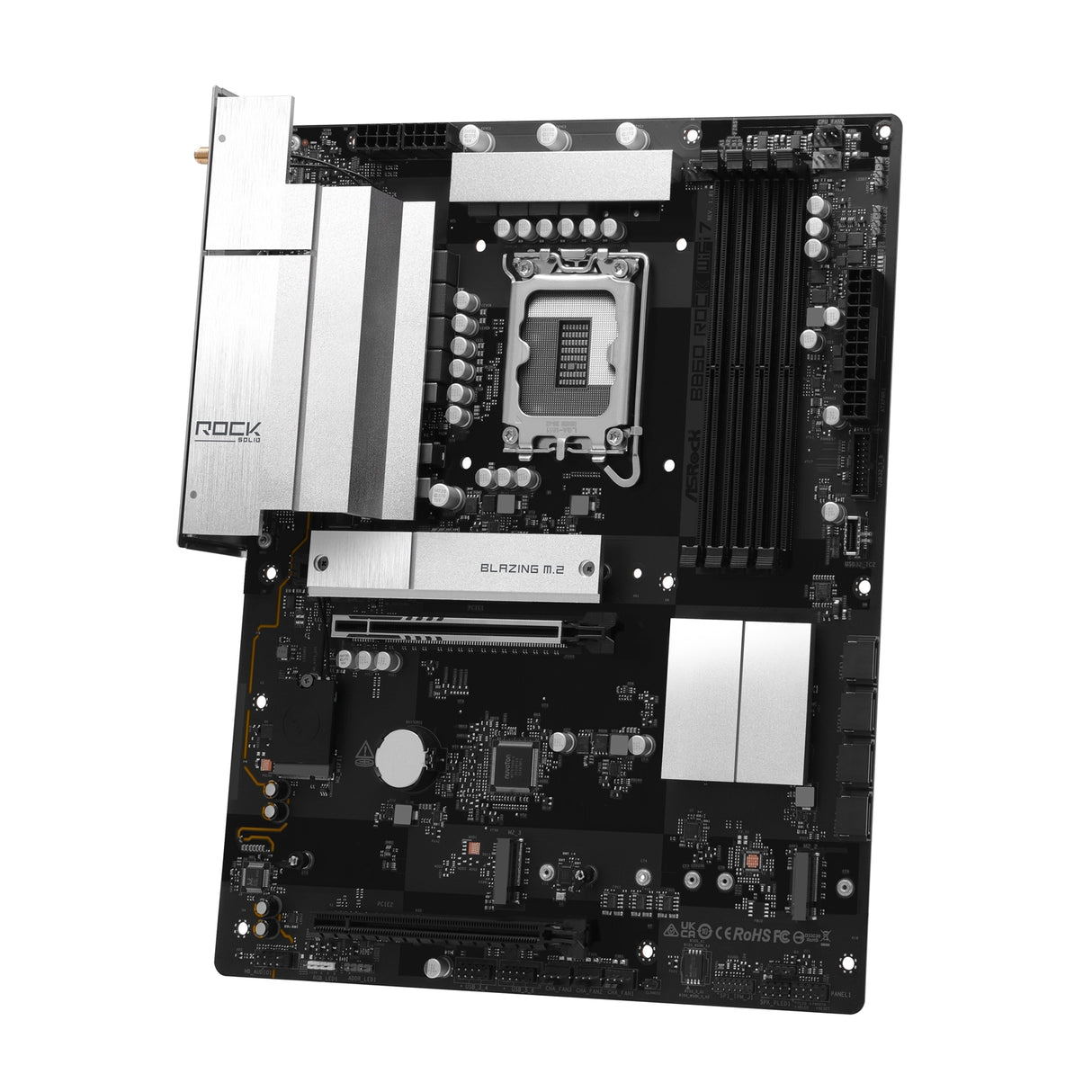 ASRock B860 Rock WiFi 7 Intel 1851 Socket Motherboard, ATX, 4x DDR5 Slots, 3x M.2 Socket, Fitted I/O Shield, 2.5GbE LAN, Wi-Fi 7, 1x HDMI Port