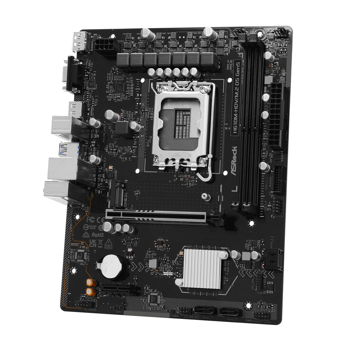 ASRock H610M-HDV/M.2 D5 Gen5 Intel 1700 Socket Motherboard, Micro-ATX, 2x DDR5 Slots, 1x M.2 Socket, GbE LAN, 1x D-Sub / 1x DisplayPort / 1x HDMI Port