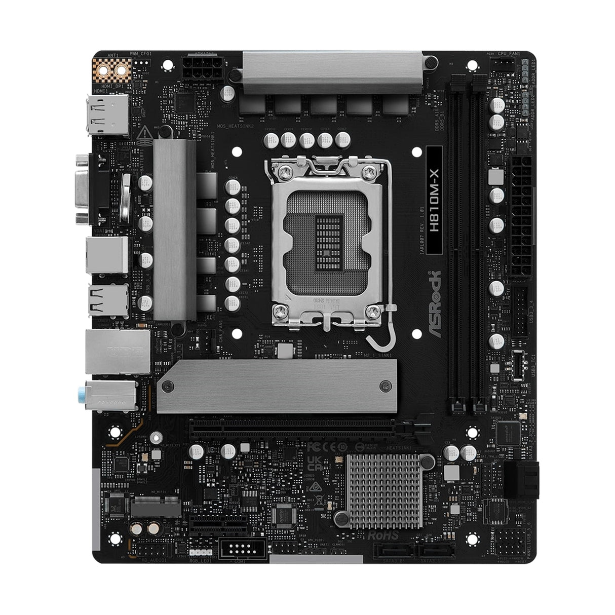 ASRock H810M-X Intel Socket 1851 Motherboard, 2x DDR5 DIMM Slots, 1x M.2 Socket, 2.5G LAN, 1x HDMI Port / 1x DisplayPort